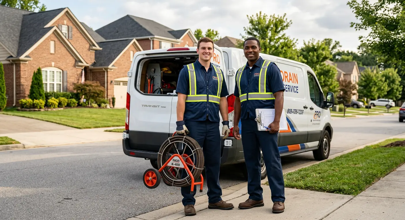 Sewer and drain service team with equipment ready for work in Alliance